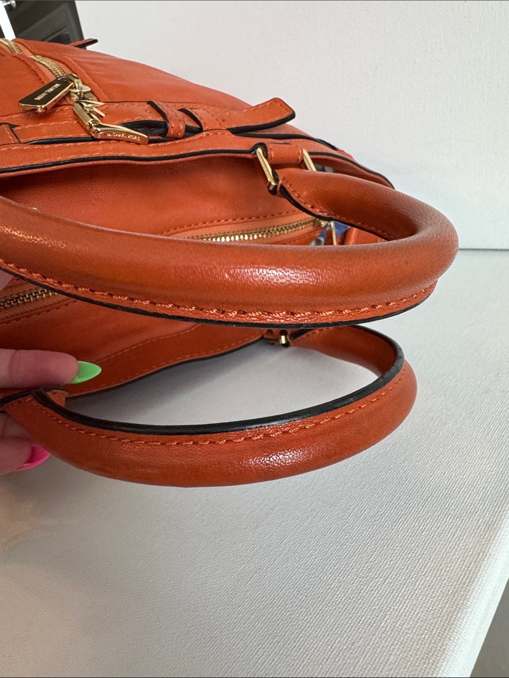 Michael Kors Kingsbury Orange Bucket Bag All Leather Tote - Picture 12 of 14